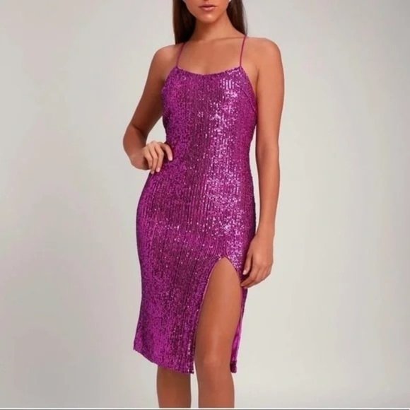 Lulus Dresses & Skirts - Lulu's Superstar Sequin sexy cocktail party dress size Medium NEW magenta